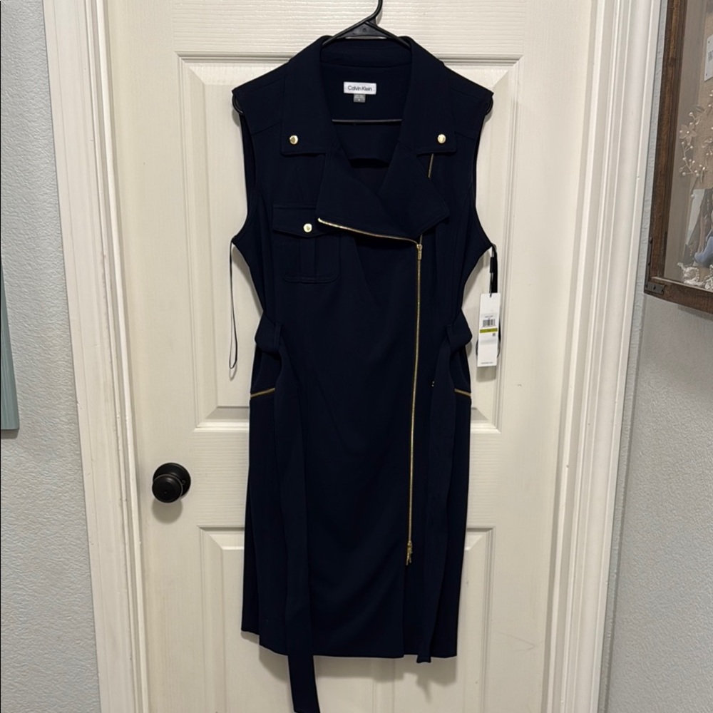 Calvin Klein Motto Style Navy Sheath Dress. Size 14 Never Worn.